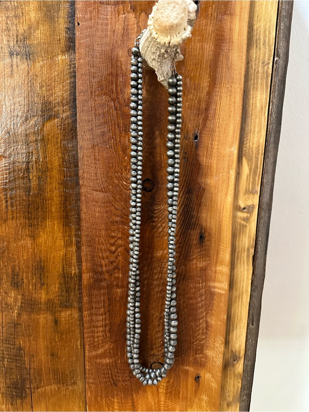 Long Beaded Necklace: Faux Navajo Pearls